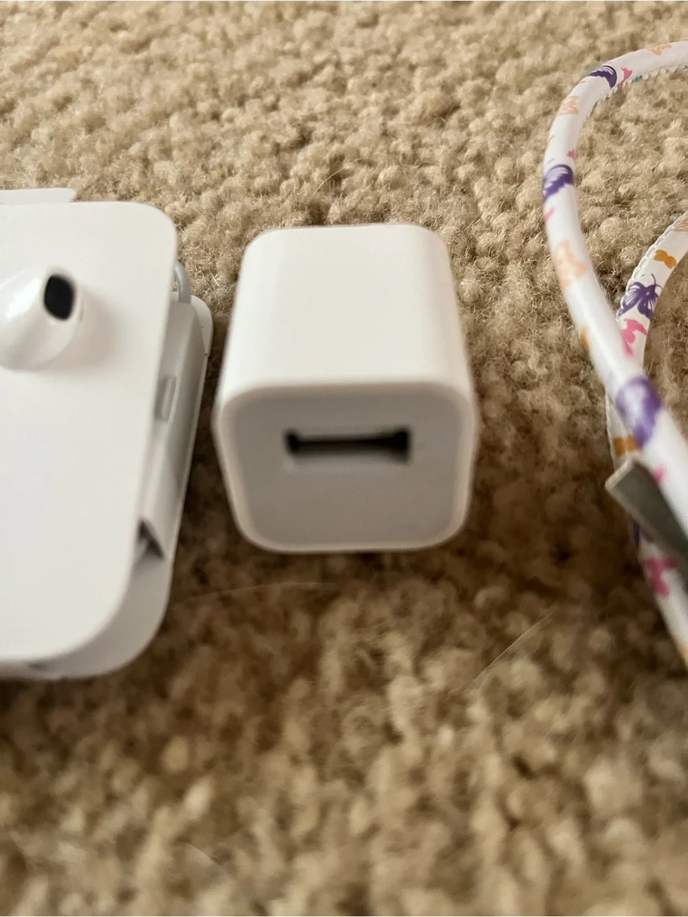 Apple Earbuds & charging Cable with White Apple Charger Adapter